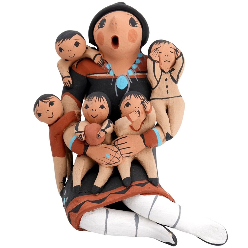 Jemez Pueblo Storyteller J Lucero Signed 5 Children Native American Pottery RARE